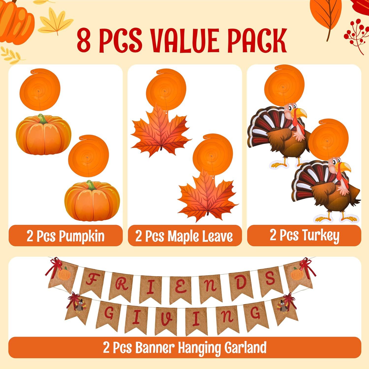 Friendsgiving Garland Kit with 2 Banners & 6 Foil Swirl Cutouts Thanksgiving Set