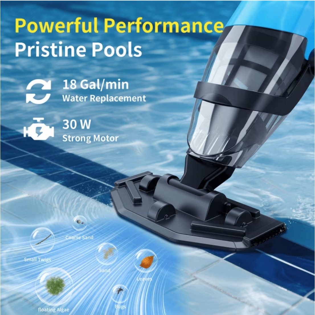 Cordless Rechargeable Handheld Pool Vacuum Cleaner 90-Min For Above Ground Spa