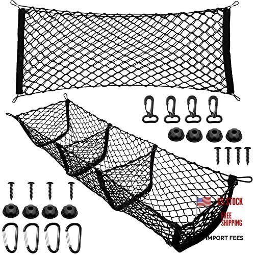 2 Pcs Car Rear Cargo Net, Adjustable Elastic Mesh Cargo 43.3 x 15.7 Inches
