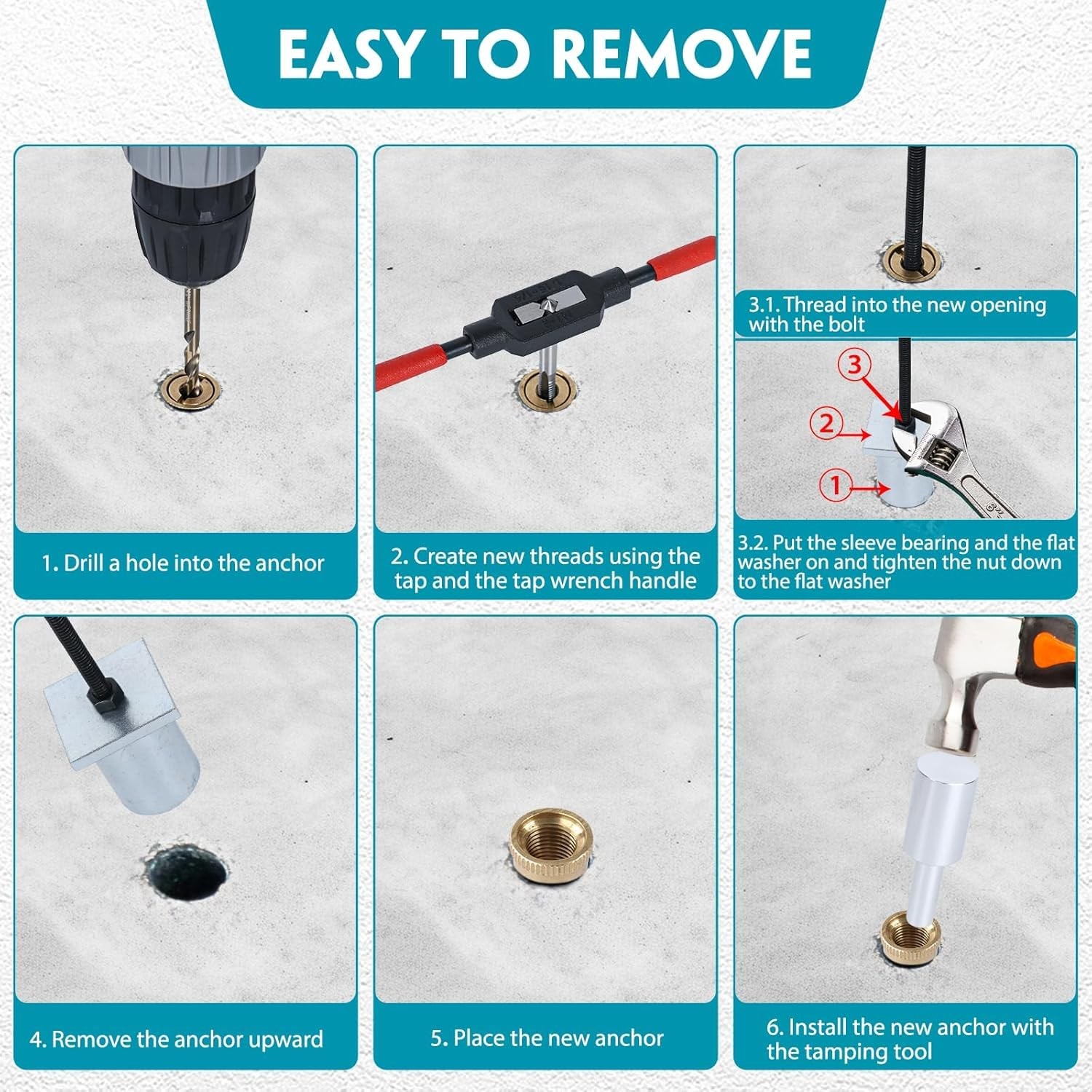 Zylorix One-Stop Pool Anchor Removal Tool Kit with 5 PCS anchors, silver