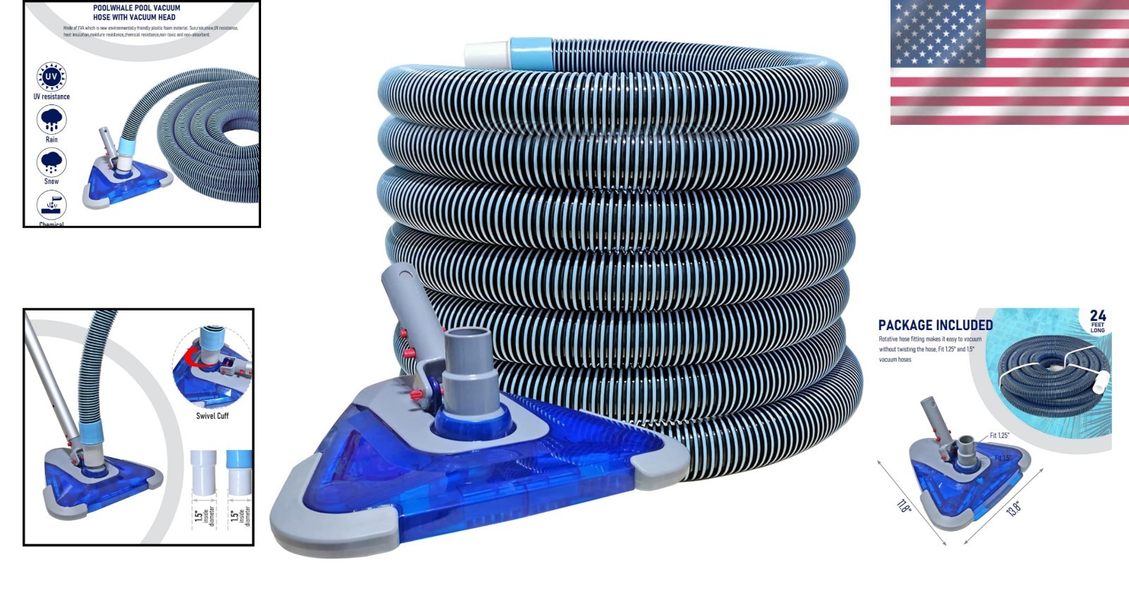 Flex Vacuum Head & 24ft Hose – Perfect for Above Ground & Small Inground Pools
