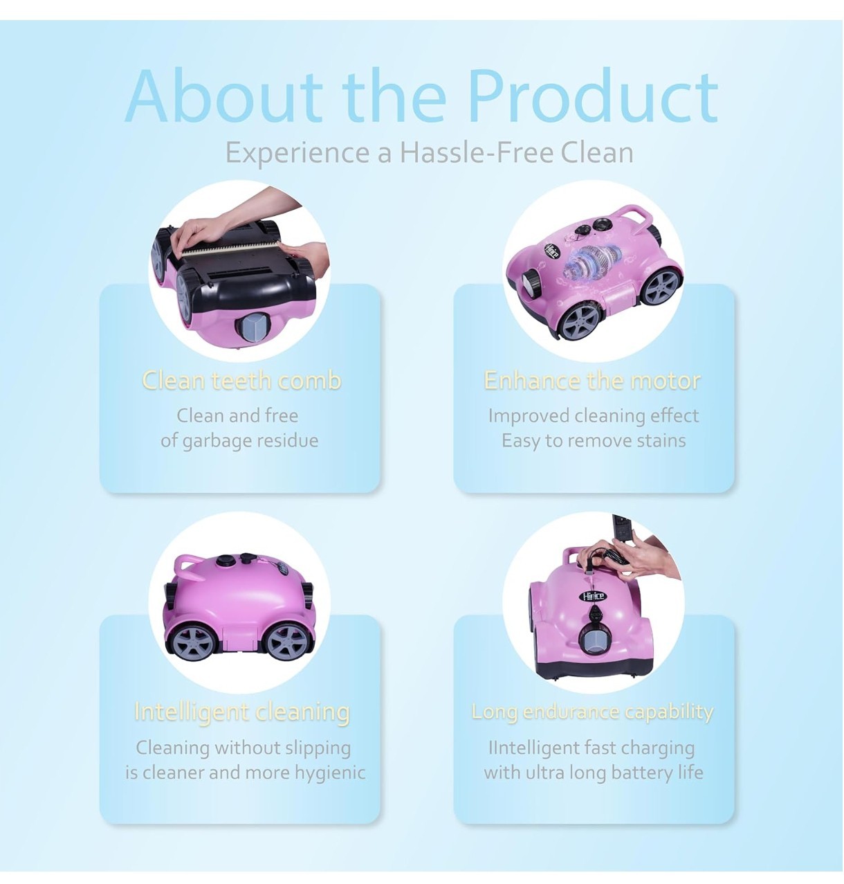 Cordless Robotic Pool Cleaner,Automatic Pool Vacuum Robot up to 2153 sq ft Pink