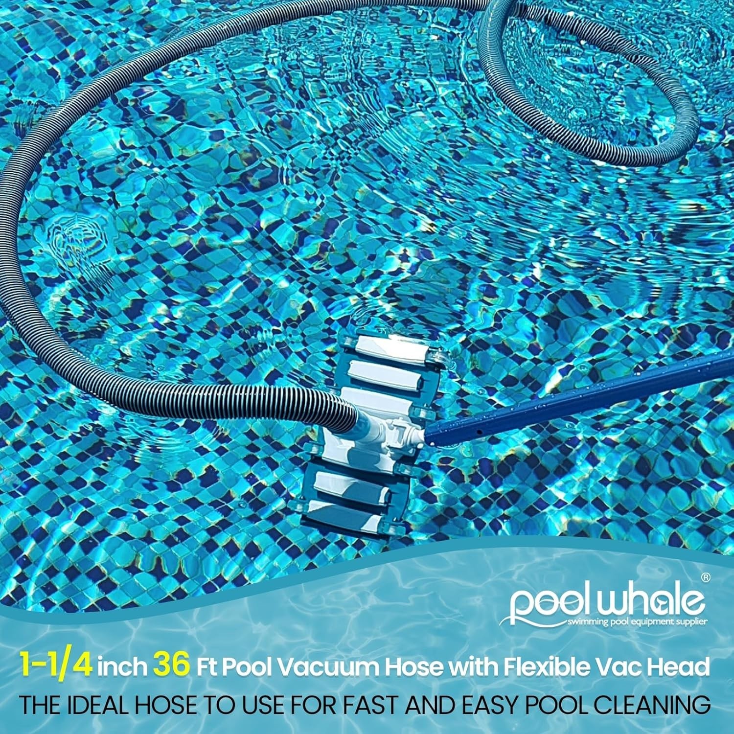 Flexible 36ft Pool Vacuum Hose and Weighted Handle for Above & Inground Pools