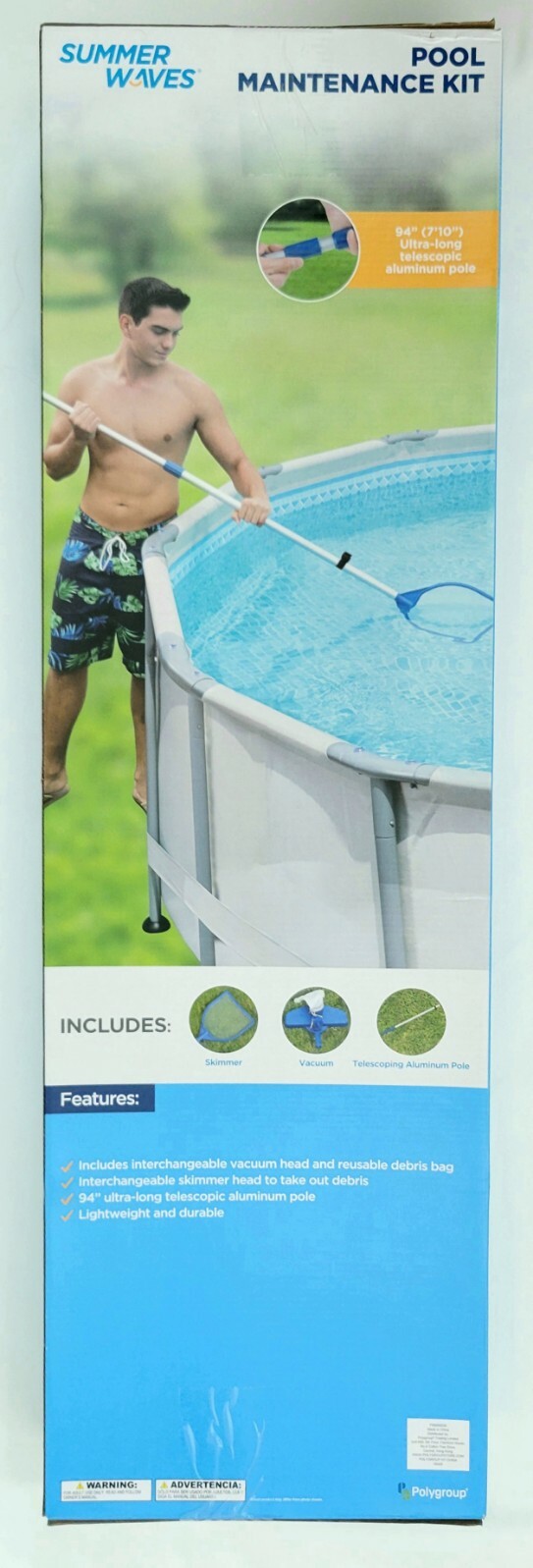 Summer Waves Pool Maintenance Cleaner Vacuum Kit, Skimmer Telescope Pole! NEW