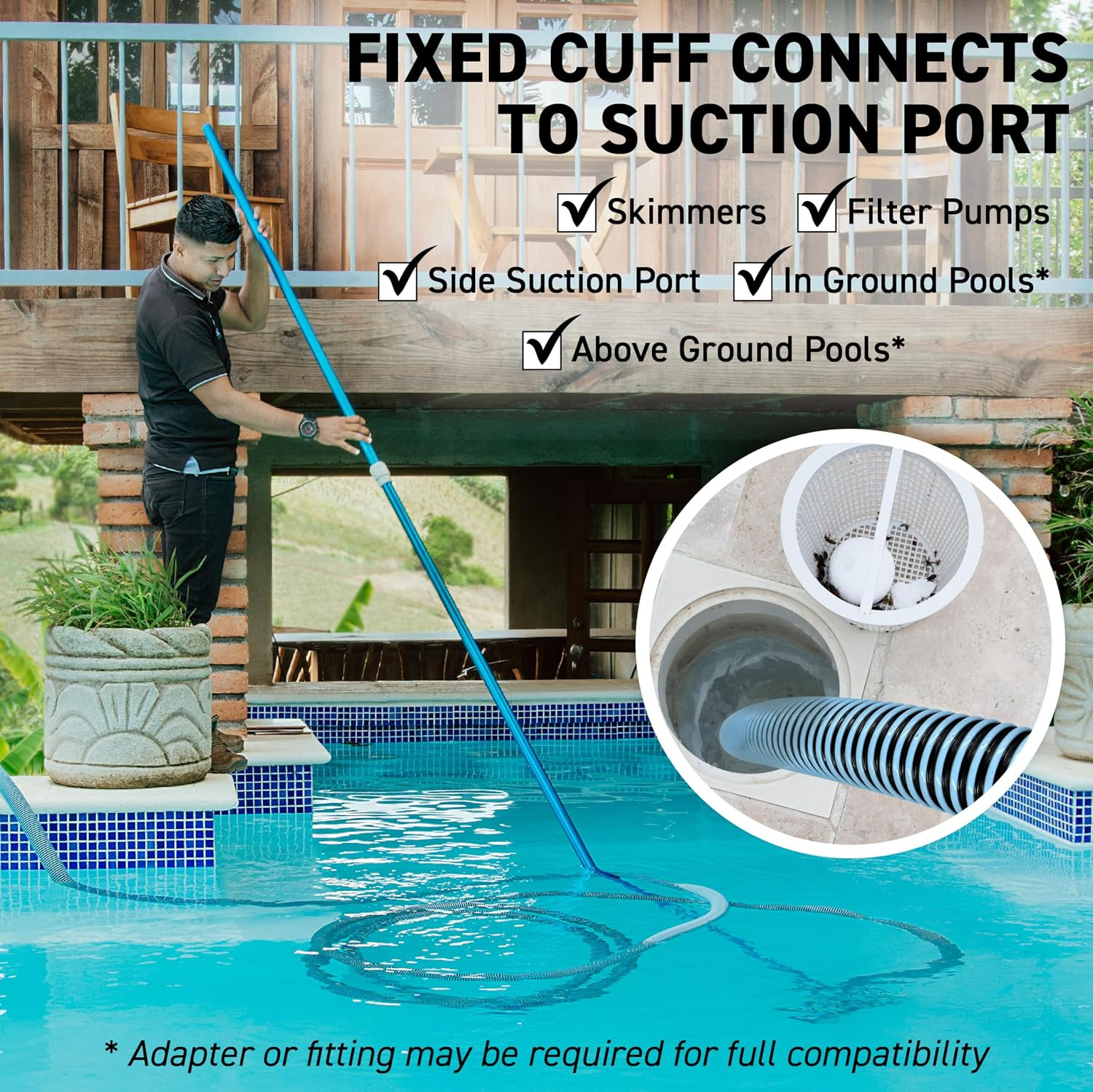 Swimming Pool Vacuum Hose 1-1/2&Prime; X 50-Ft, Swivel Cuff Kinkproof Design, Made in