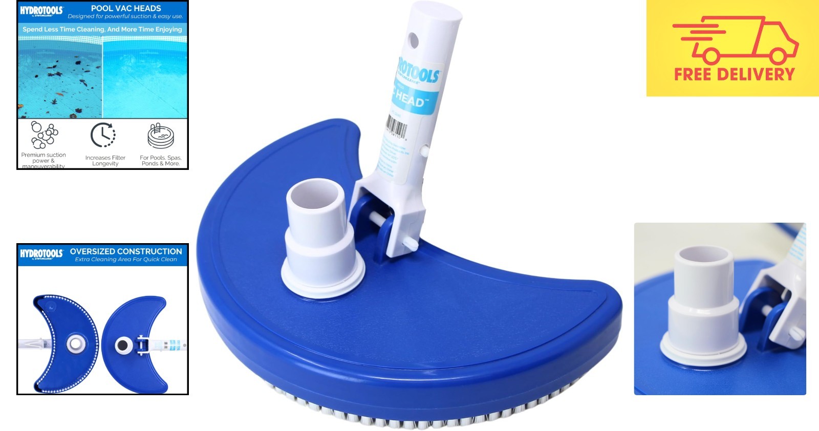 Hydrotools Weighted Half-Moon Pool Vacuum Head – Deep Clean All Pool Types
