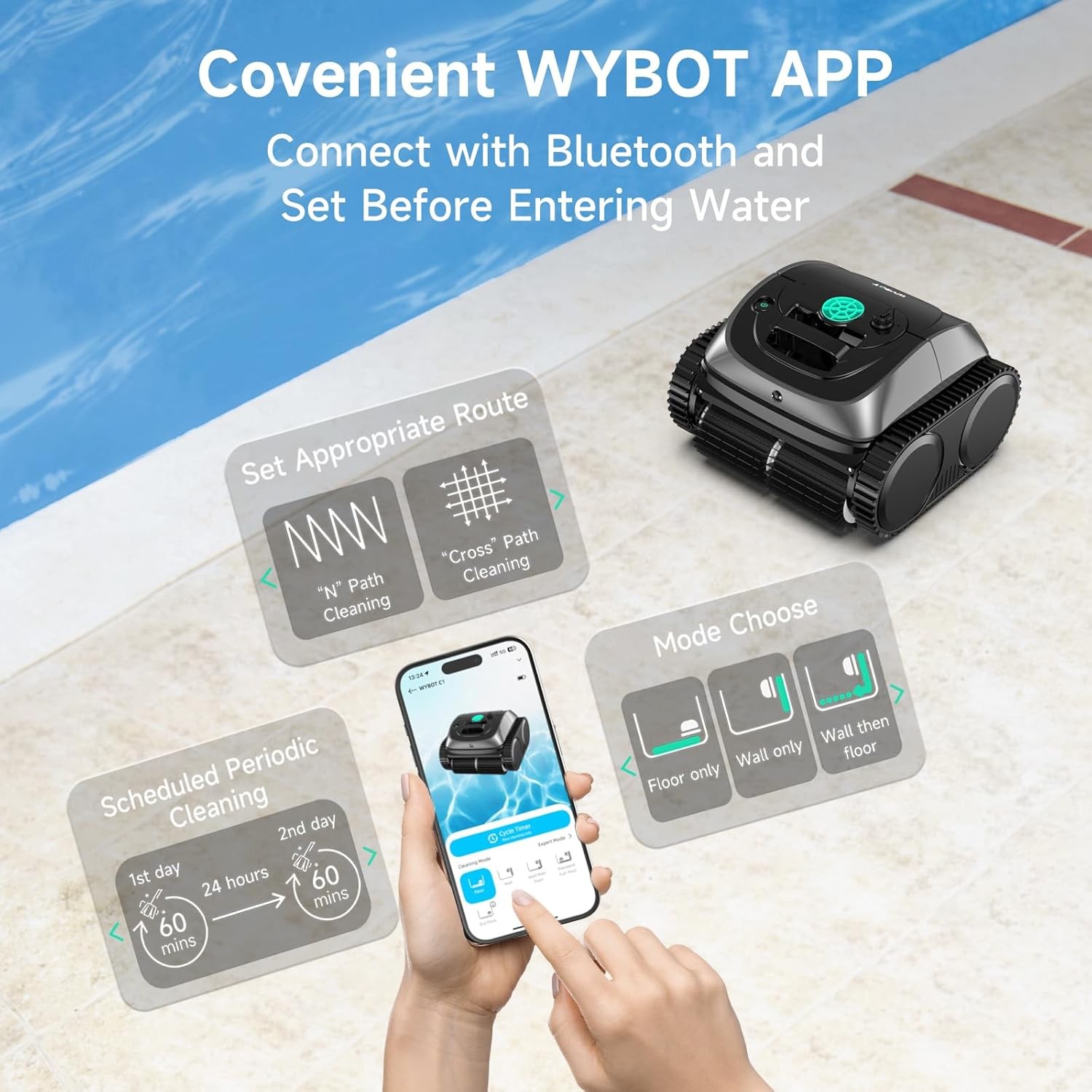 WYBOT C1 Pool Cleaner Wall Climb Cordless Robotic Pool Cleaner In-Ground Pools