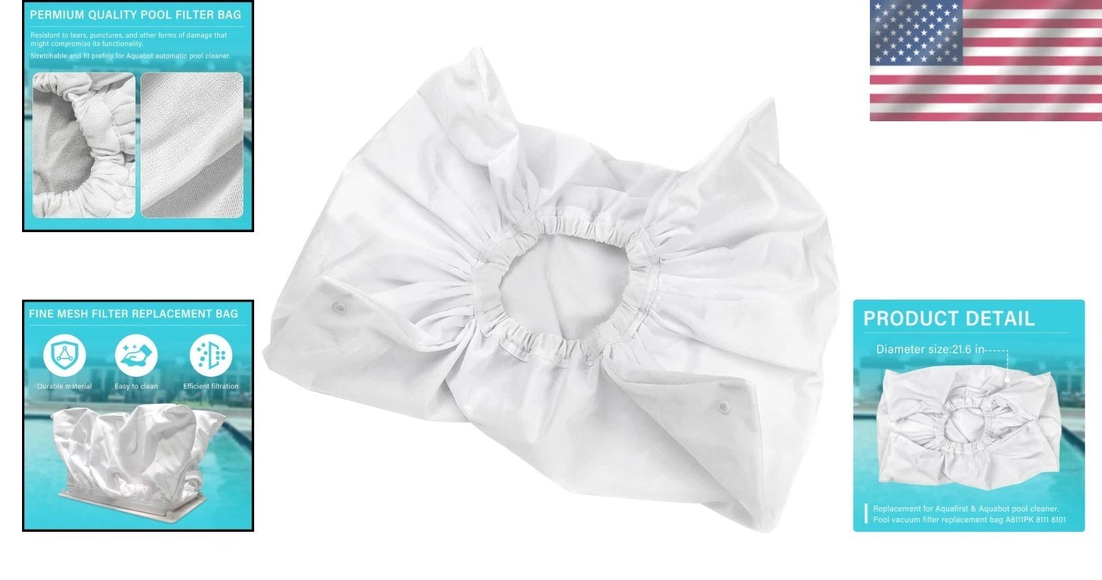 Fine Mesh Pool Cleaner Filter Bag for Aquafirst & Aquabot 8111 A8111PK