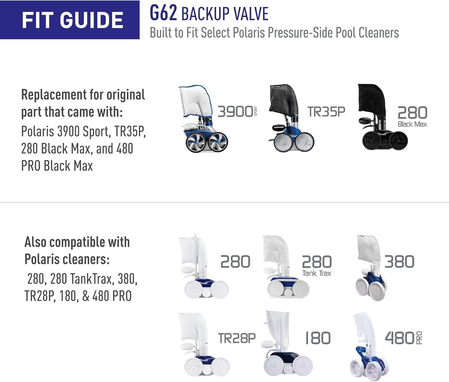 Polaris G62 Back-Up Valve Black 280 380 480 Pro