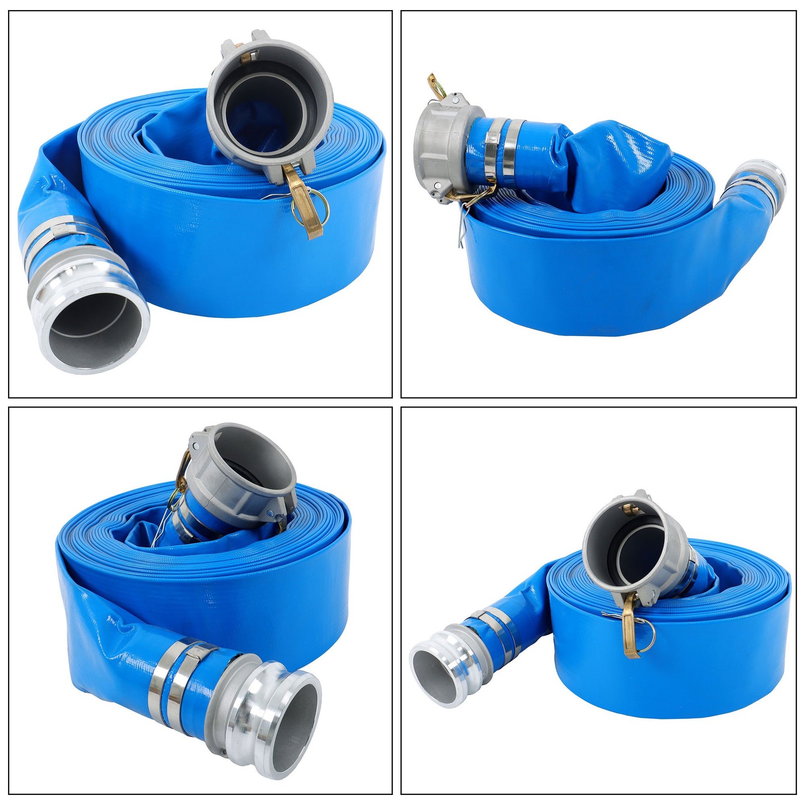 3&Prime; x 50FT PVC Blue Irrigation Discharge Hose W/Aluminum Connectors for Pools