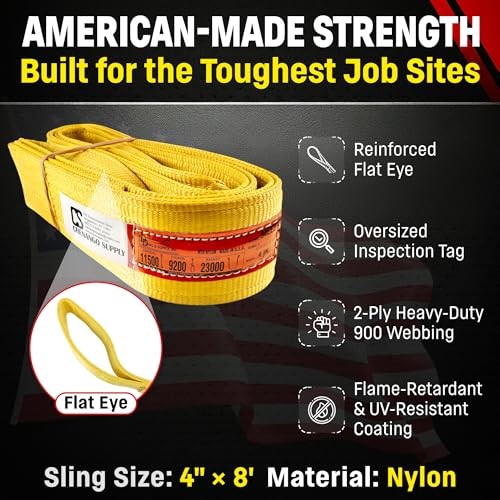 DD Sling 4 Inch x 8 Foot Nylon Lifting Sling – USA Made, 11,500 lb Vertical,