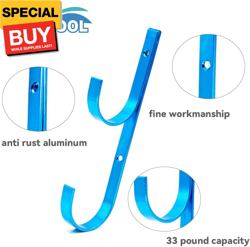 Swimming Pool Aluminum Pole Hanger Set, Blue, 2-Pack (4 Hooks), for Telescoping