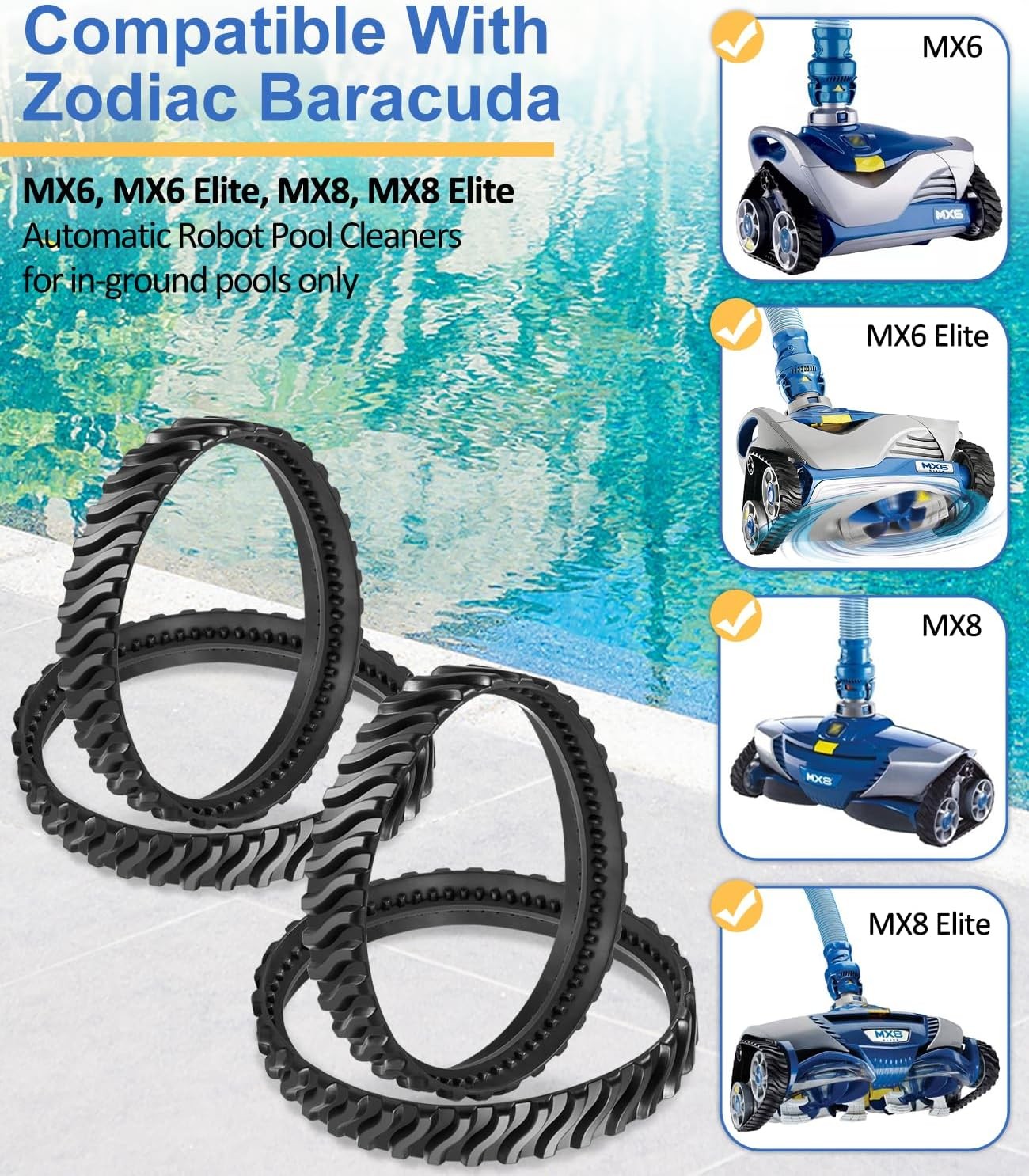 4pcs R0526100 Replacement For Zodiac Baracuda MX8, MX6 Pool Cleaner Tire Track