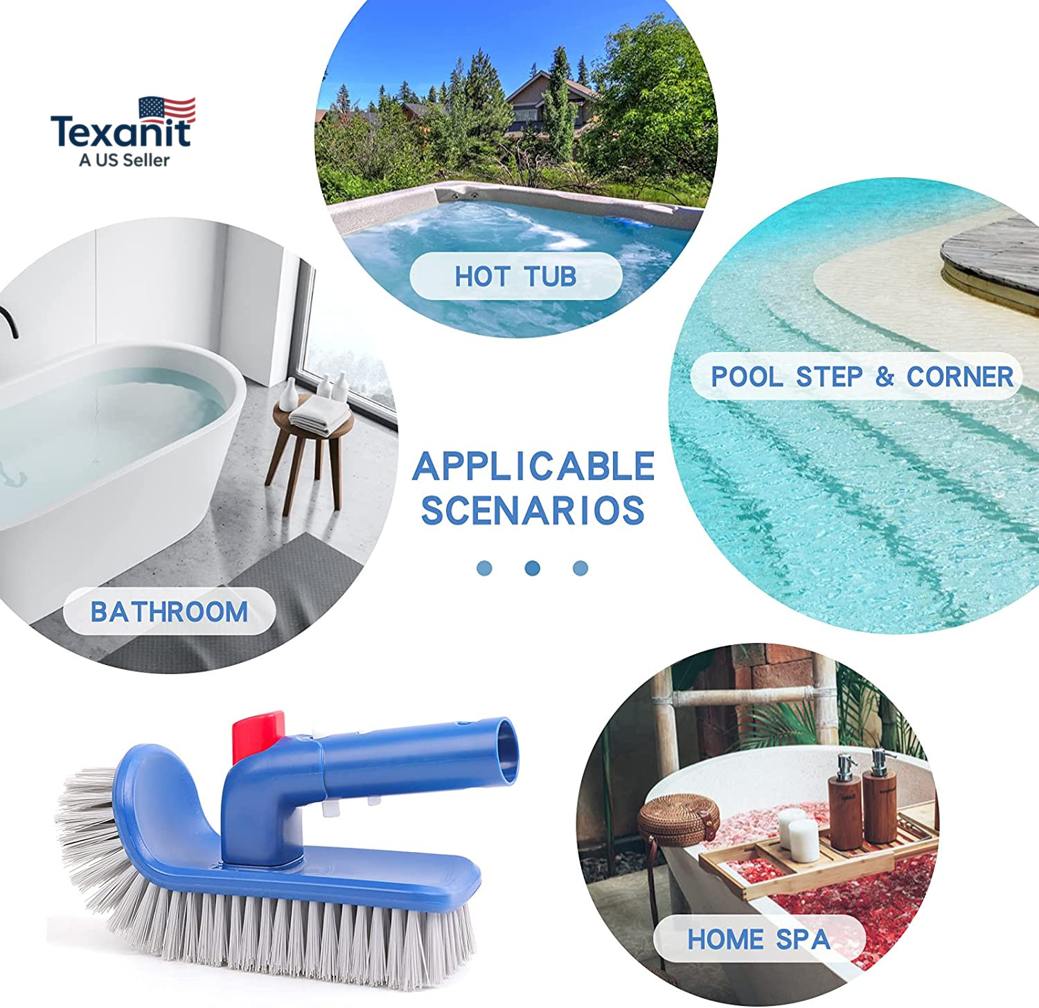Pool Brush Head for Cleaning Walls,Steps & Corners,Rotatable Hand Scrub Brushes,