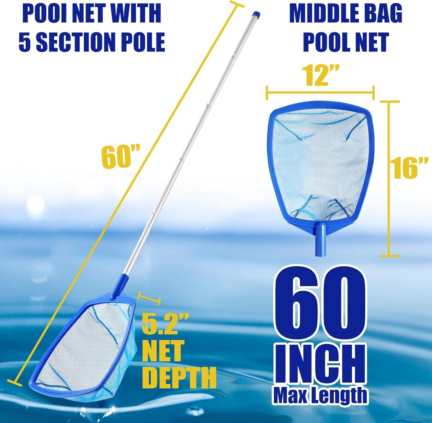 Pool Skimmer – Pool Skimmer Net with 5 Section Adjustable Telescopic Aluminum…