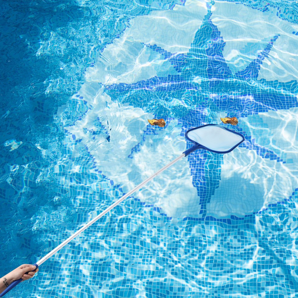 1 Set Pool Skimmer Kit Durable Plastic Blue with Removable Pole for Outdoors