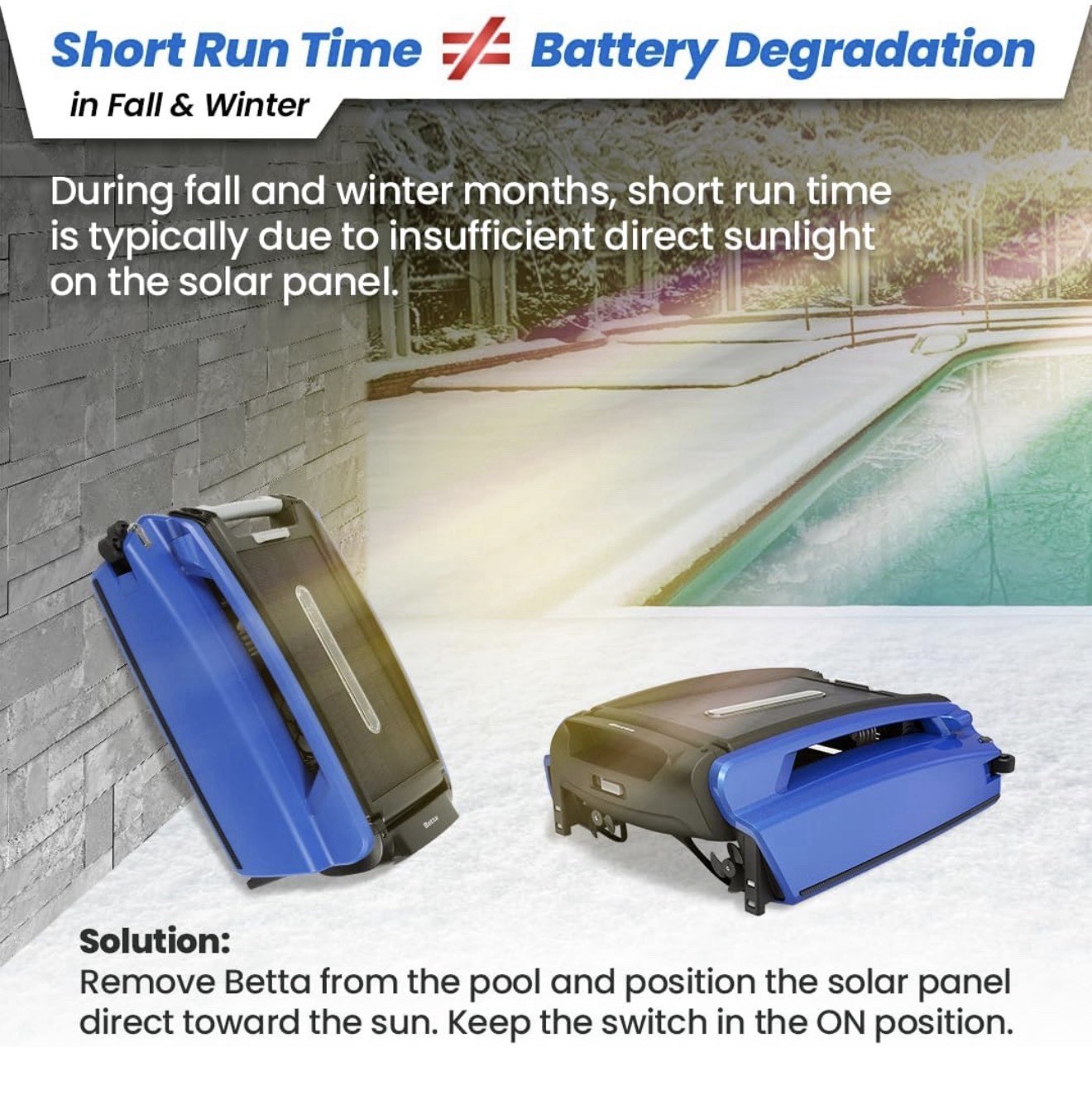 Betta SE Solar Powered Cordless Automatic Robotic Pool Cleaner, Blue/Black