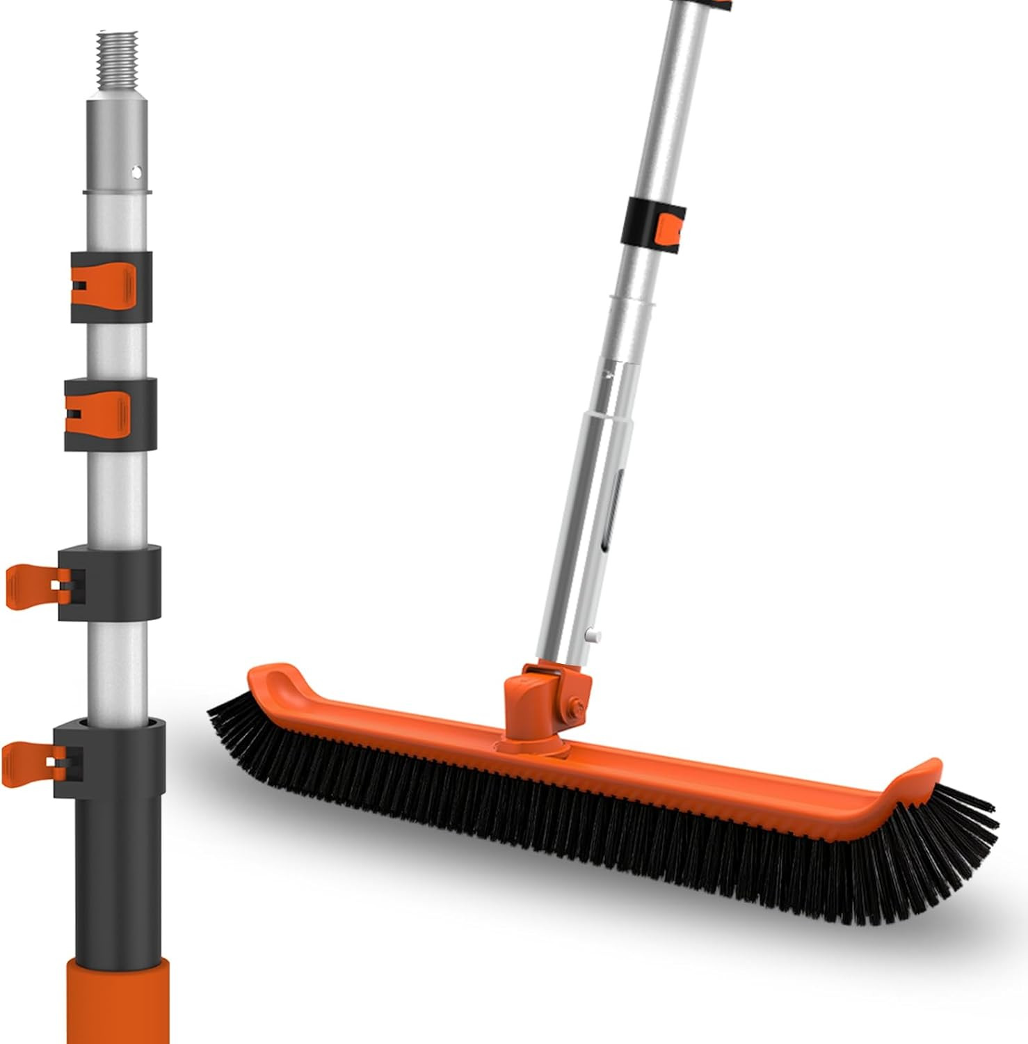 Pool Brush with Pole, 16FT Heavy Duty Telescopic Pool Pole with 18&Prime; Pool Brush,