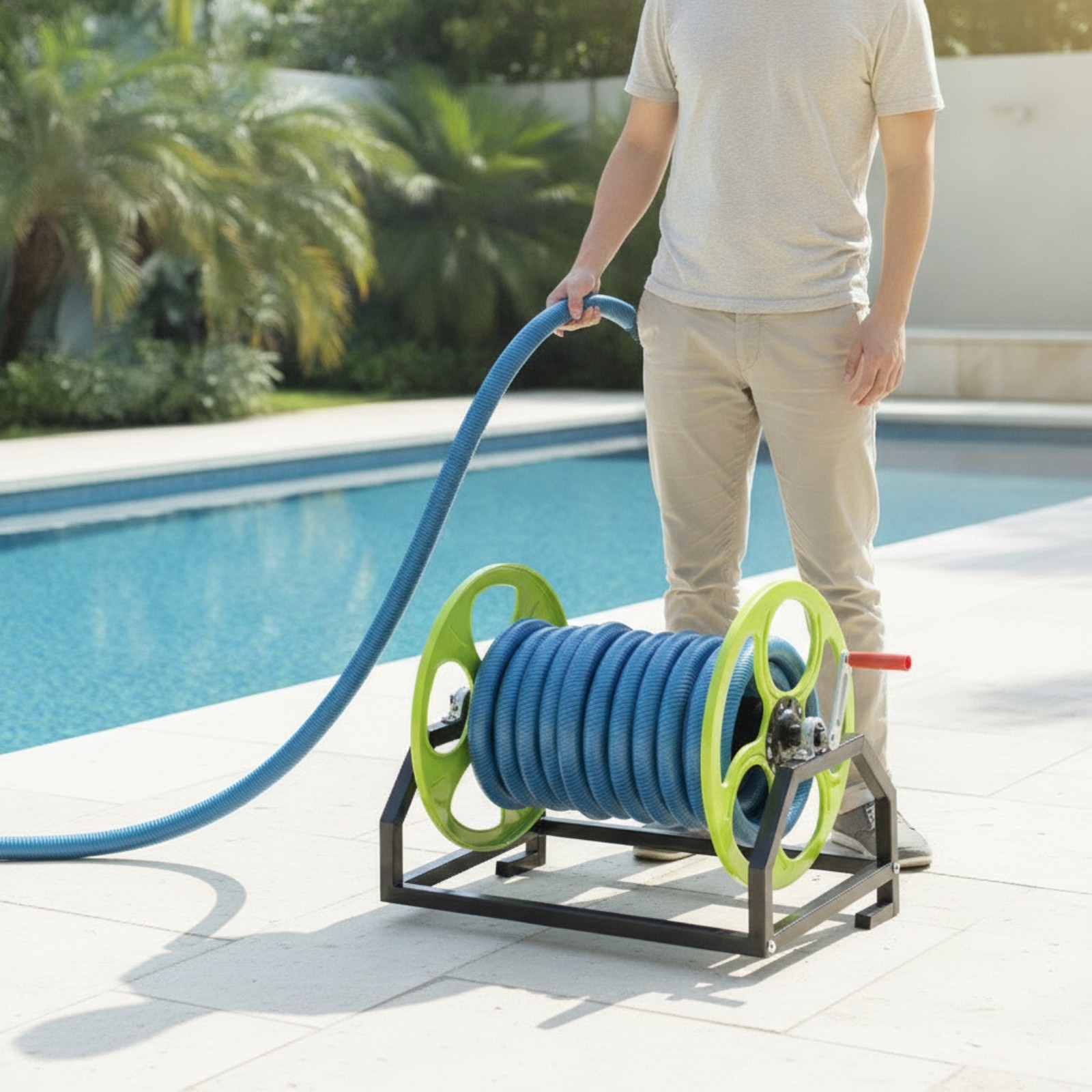 Hose Reel Stand Large-Capacity Hose Rack with Hand Crank Easy to Install