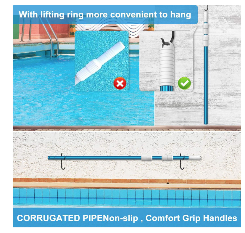15ft 1.3mm Blue Telescopic Pool Pole, 3-Piece, Fits Skimmers, Brushes, Vacs