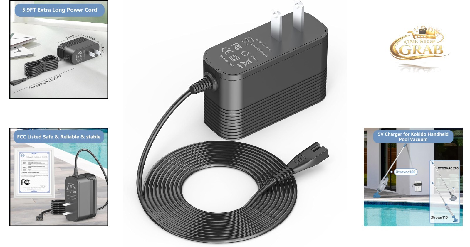 5V Charger for Kokido Xtrovac 100 110 200 Telsa Rechargeable Pool Vacuum