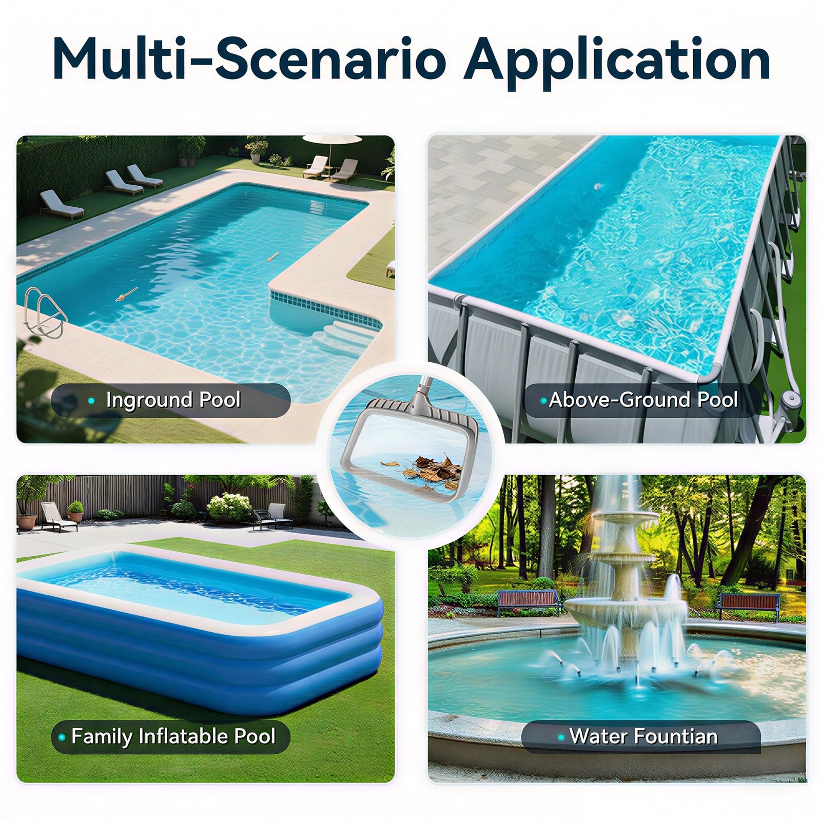 Professional Pool Skimmer Net, Heavy Duty Gray Frame with 15.5&Prime; Deep Fine Mes…