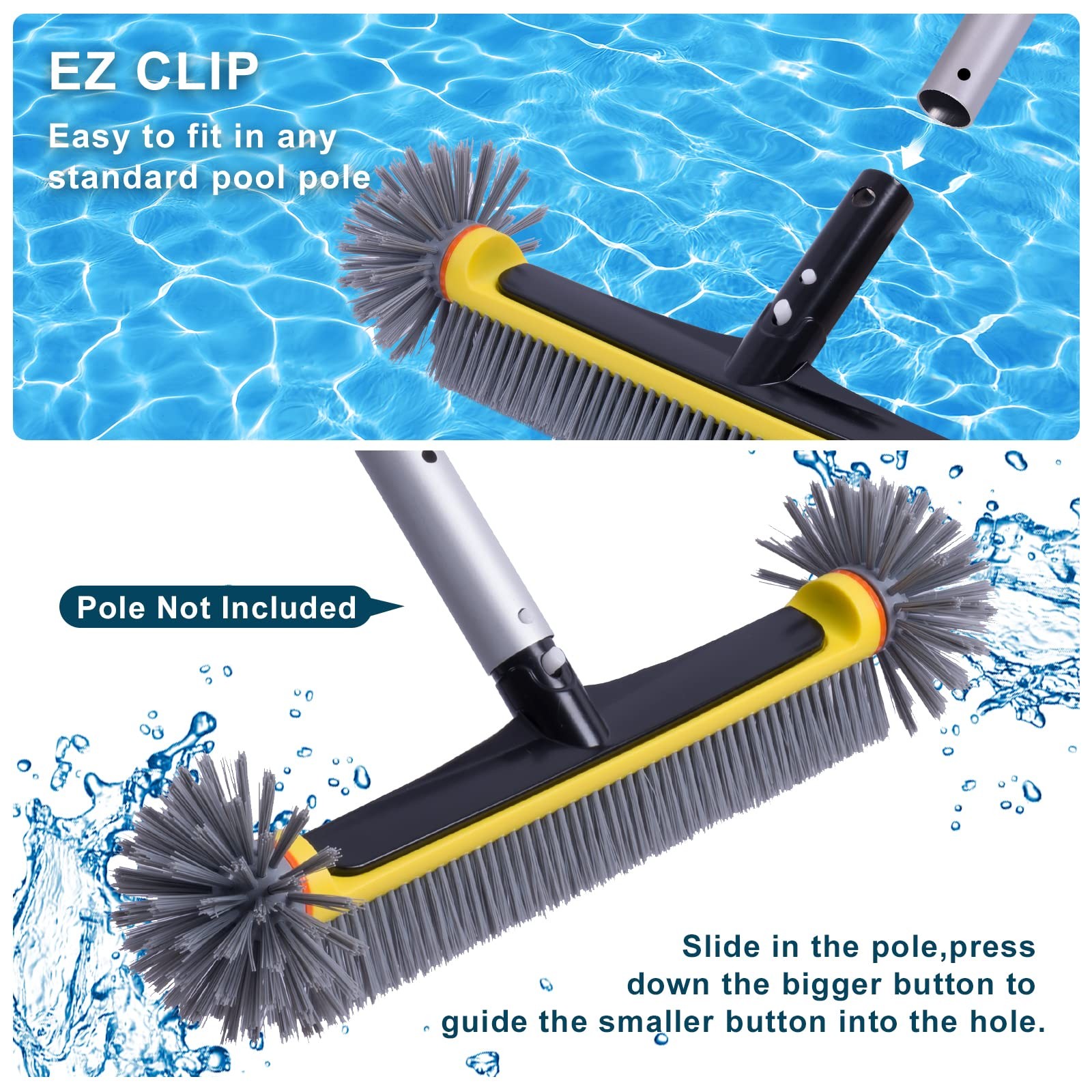 HeavyDuty Pool Brush Head for Walls, Floors, Steps & Corners 17.5&Prime;