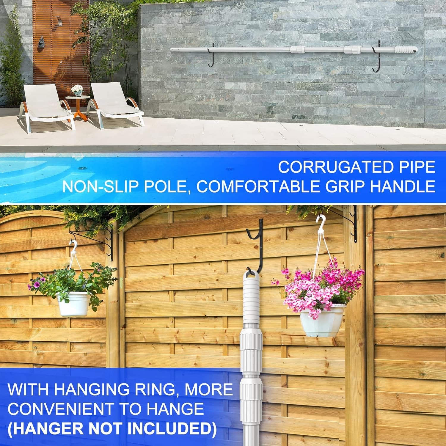 16.5 Feet Pool Pole Heavy Duty Aluminum Adjustable 6.516.5 Feet