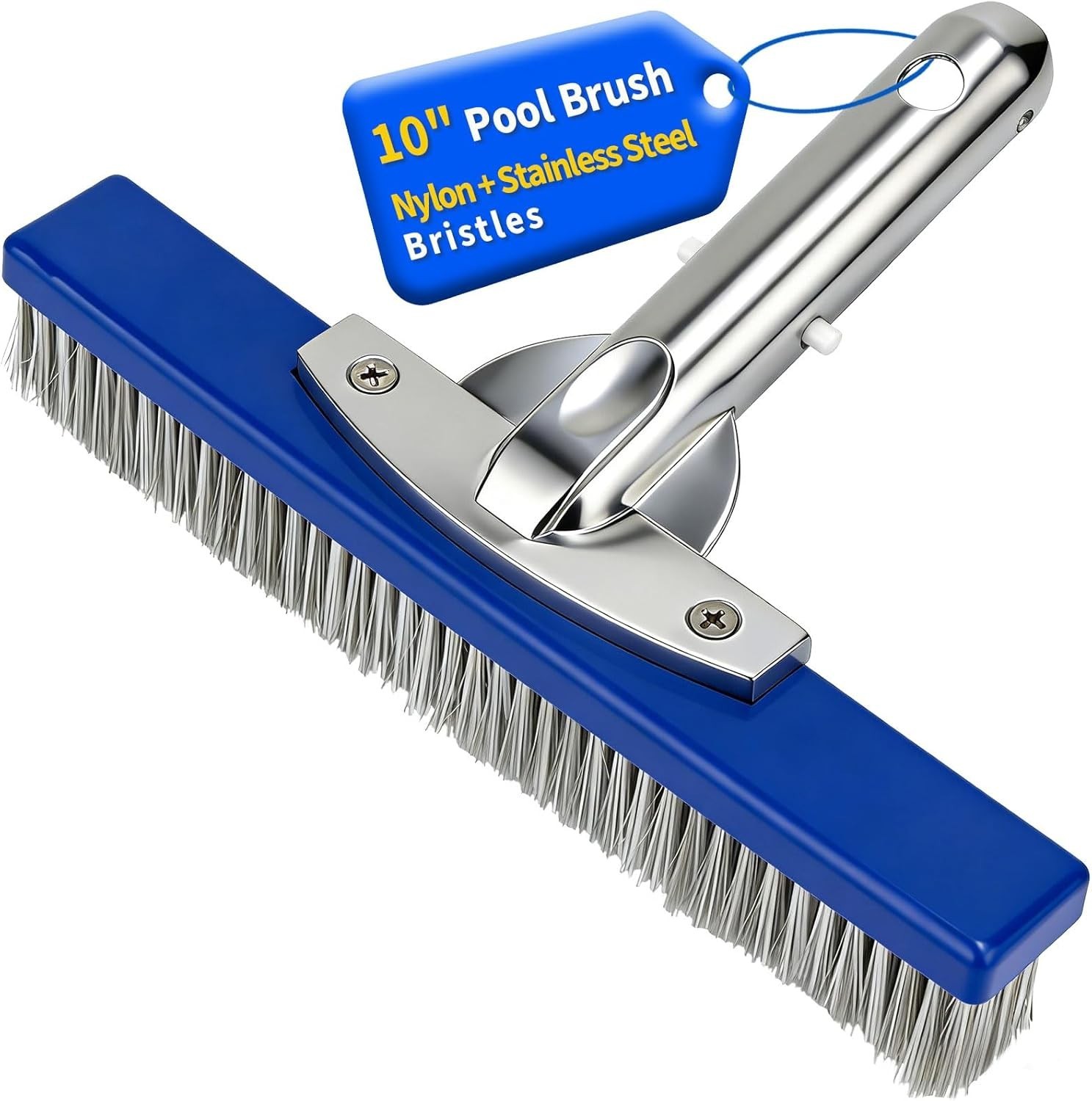 10-Inch Pool Brush Head – Combo Nylon & Stainless Steel Wire Bristles, Heavy Dut