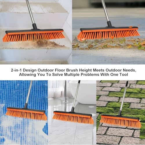 18&Prime; Push Broom Outdoor with Rubber Squeegee,Heavy Duty Broom Brush with