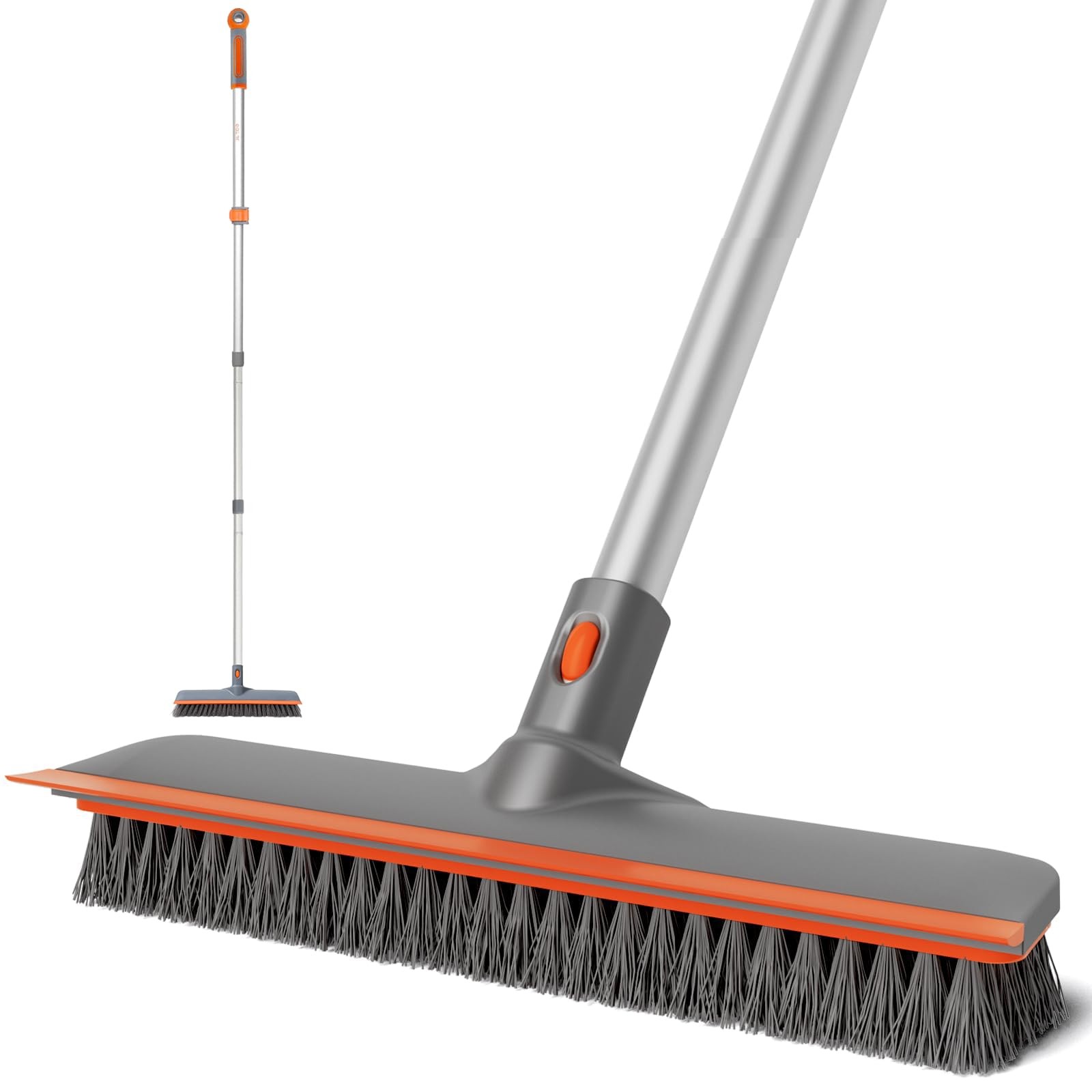 2-in-1 Floor Scrub Brush with Long Handle, Soft/Hard Bristle Concrete Deck Br…