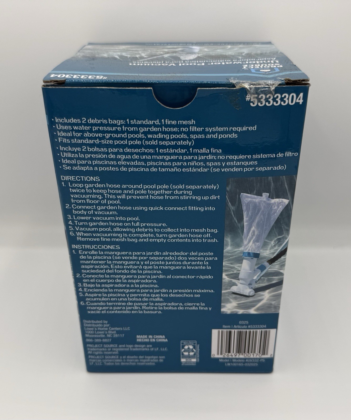 Project Source Underwater Pool Vacuum 5333304, 2 Debris Bags, For Pools & Spas