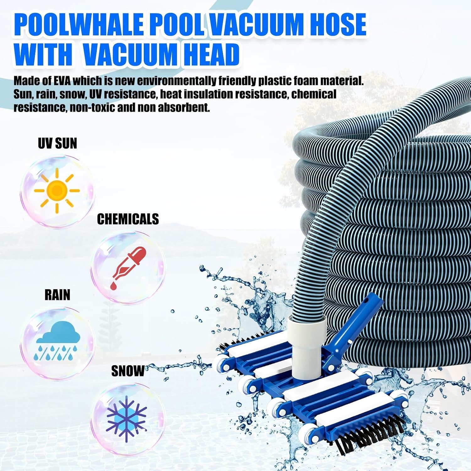 Innconee 3 Pcs Pool Cleaning Kit Swimming Pool Vacuum Head Hoses 1-1/2&Prime; x 30ft w