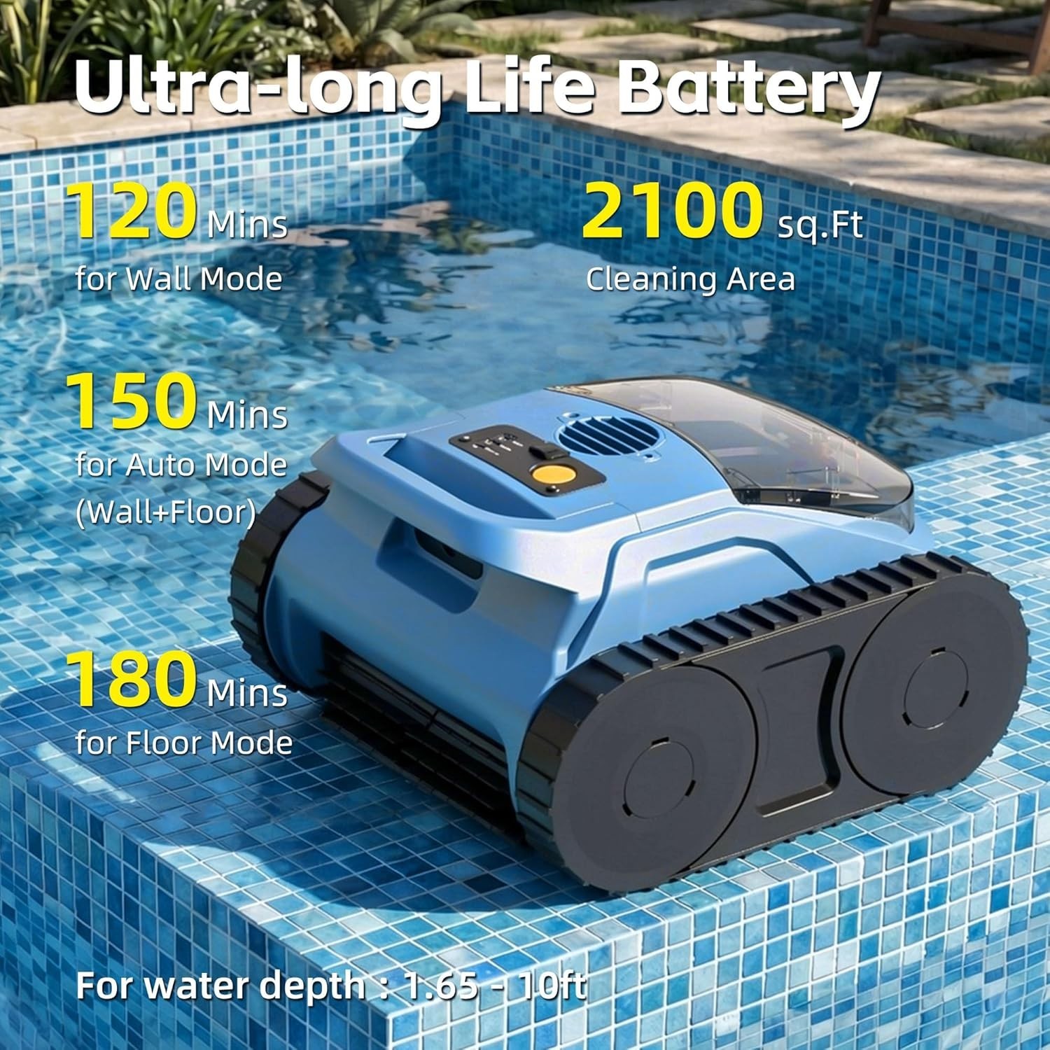 Pool Vacuum Robotic Cleaner AI Sonar Cordless 180-Mins Battery Life