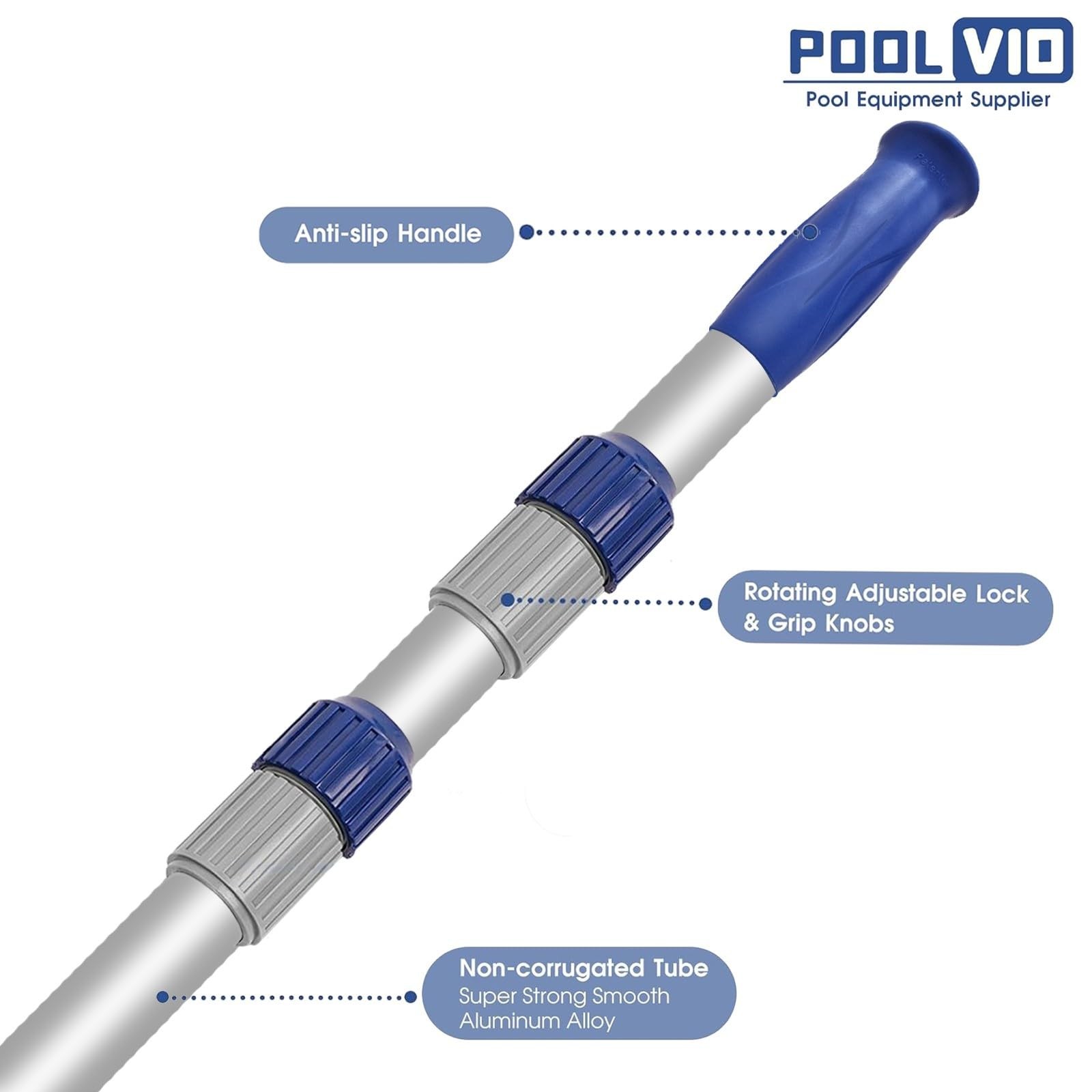 Poolvio 15 FT Telescopic Pool Pole – Adjustable 3 Piece Aluminum Pool Skimmer…