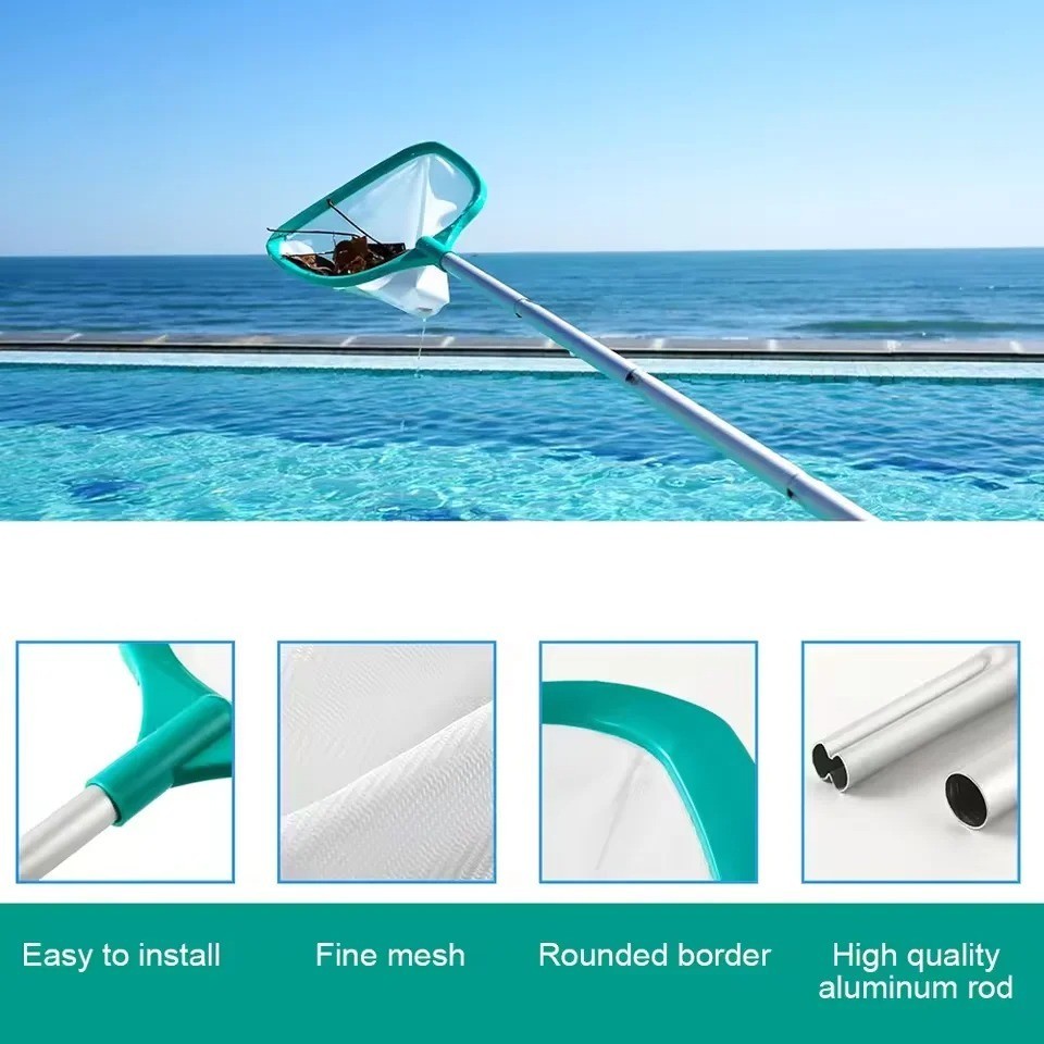 11.5 Ft Swimming Pool Leaf Skimmer Net, Telescopic Aluminum Pole, 6&Prime; Fine Mesh