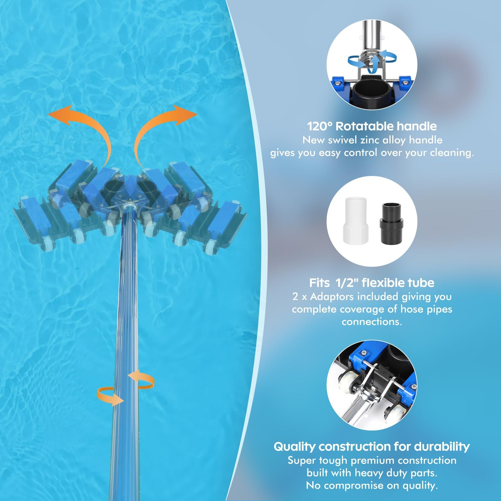 Pool Vacuum Head, Manual Pool Vacuum for Inground and Above Ground Pools Flex…