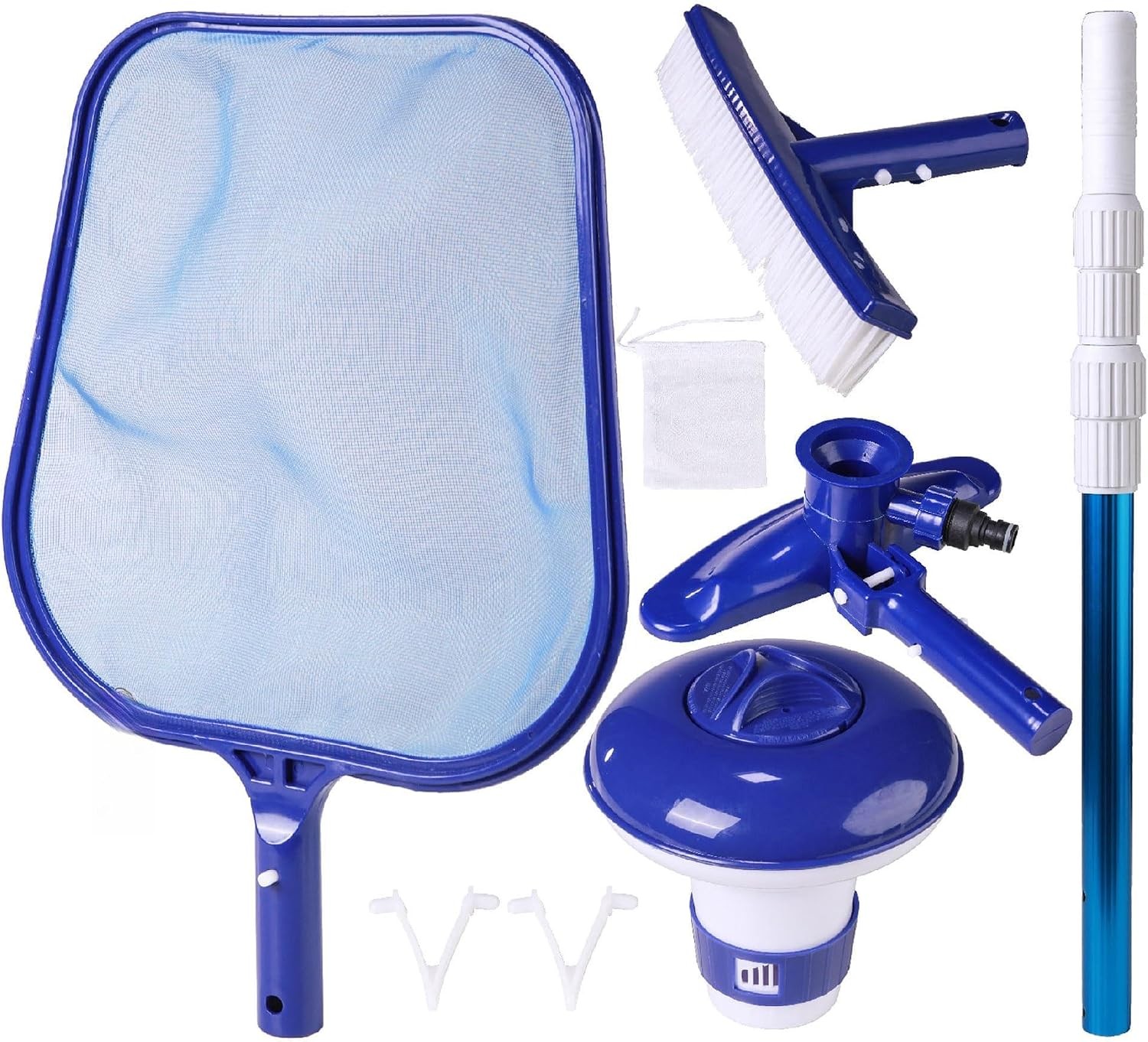 Blue Mano 6-Pc Spa/Pool Cleaning Kit: Vacuum, Skimmer, Brush, Pole
