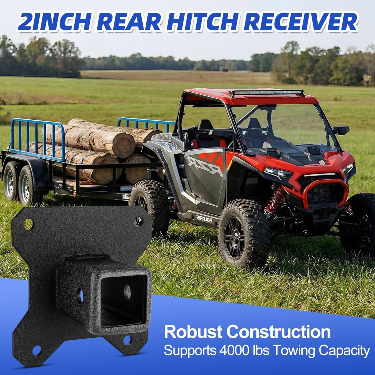 W&JWN 2&Prime; UTV Rear Receiver Hitch Compatible with Polaris RZR XP 1000/XP 4 1000 2