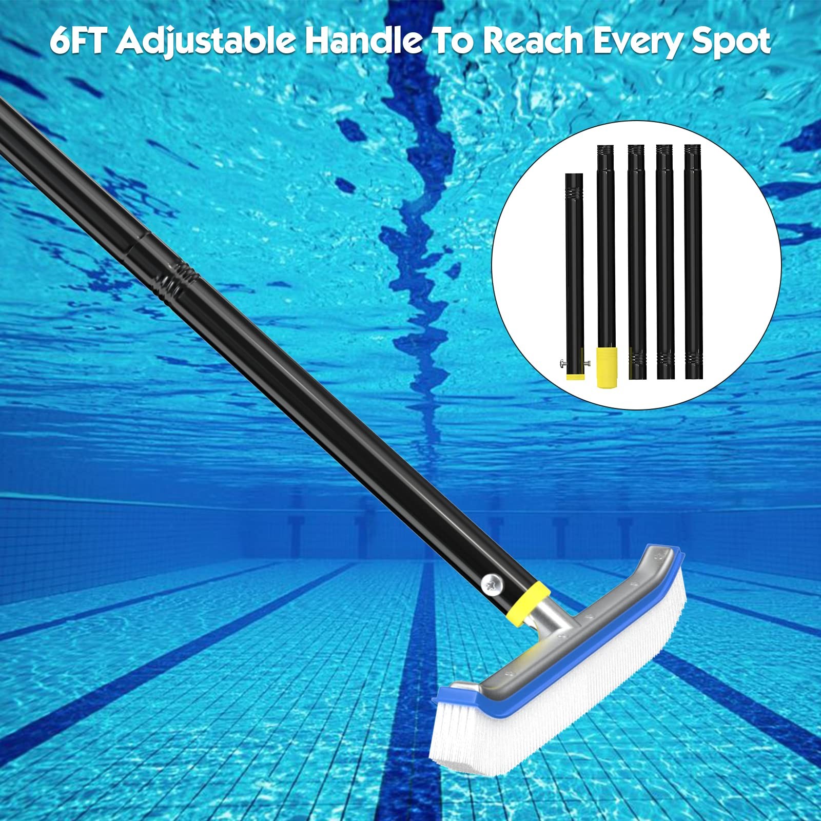 Swimming Pool Brush with Pole 6FT,18&Prime; Swimming Pool Brush Head with Nylon