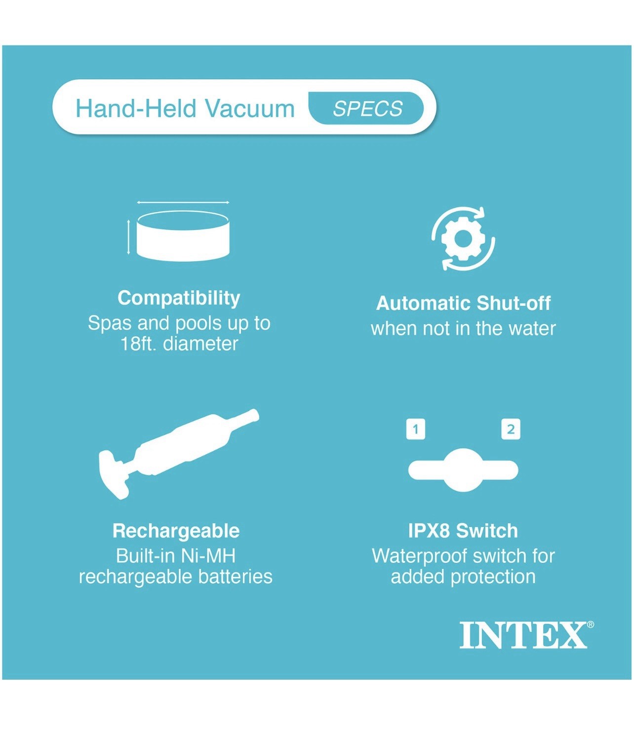 Intex Rechargeable Handheld Above Ground Pool Vacuum Cleaner W/2 Brush Heads New