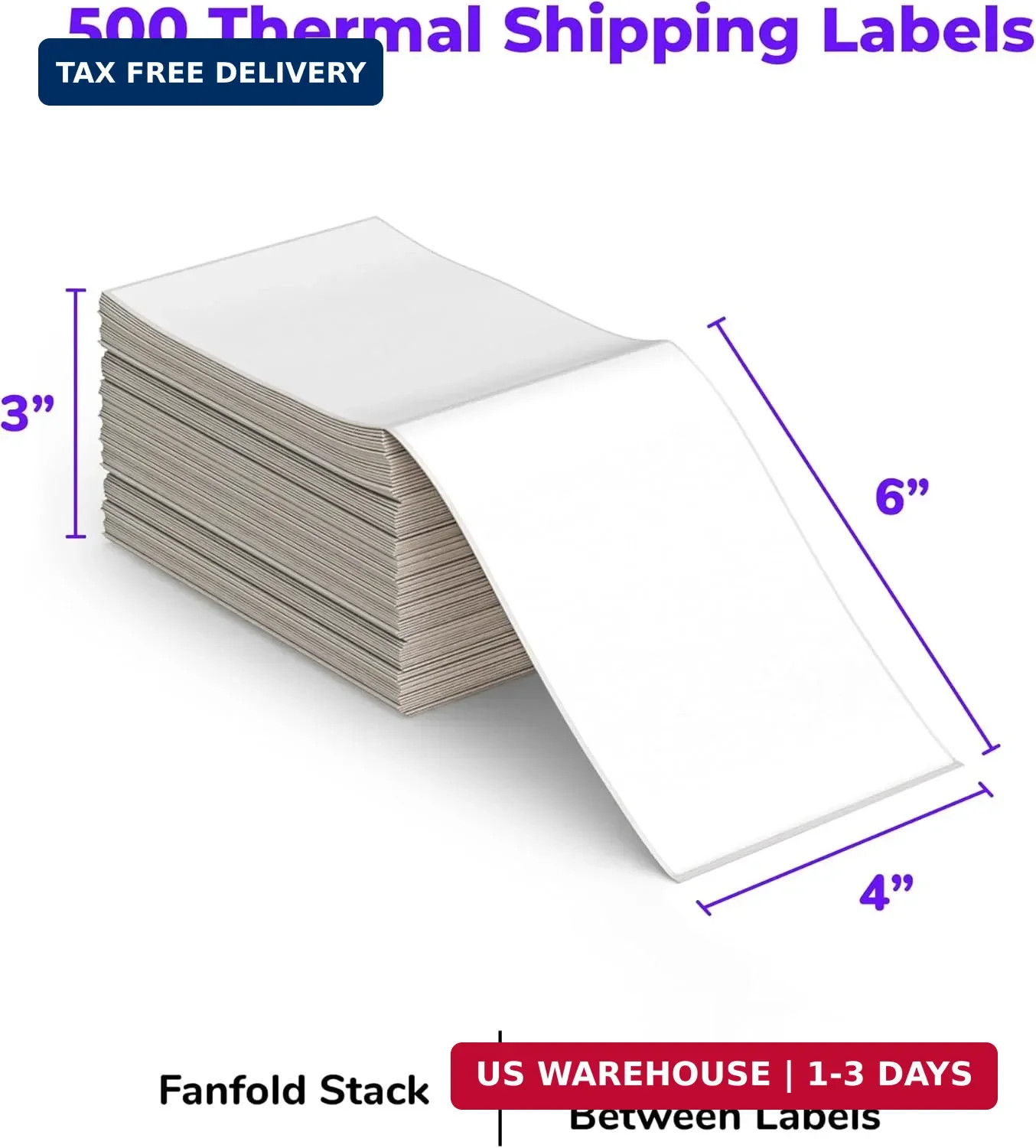 Rollo Direct Thermal Shipping Labels – Pack of 500 4×6 Thermal Labels Fanfold –