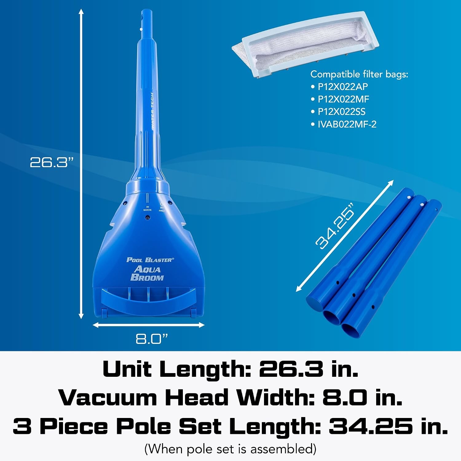 Aqua Broom XL Ultra Cordless Pool & Spa Vacuum Cleaner with Pole Set, Battery…