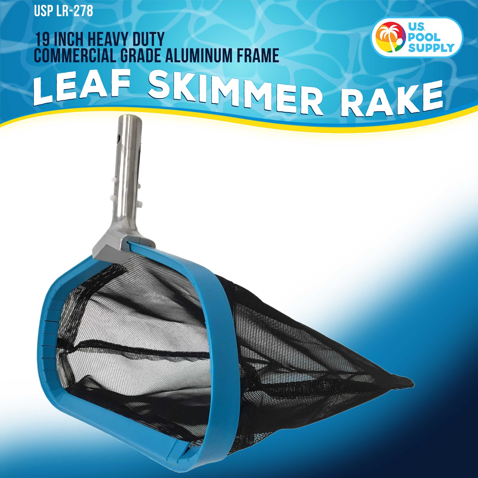 Pro HD 19&Prime; Swimming Pool Leaf Skimmer Rake Strong Aluminum Handle Deep Net Bag