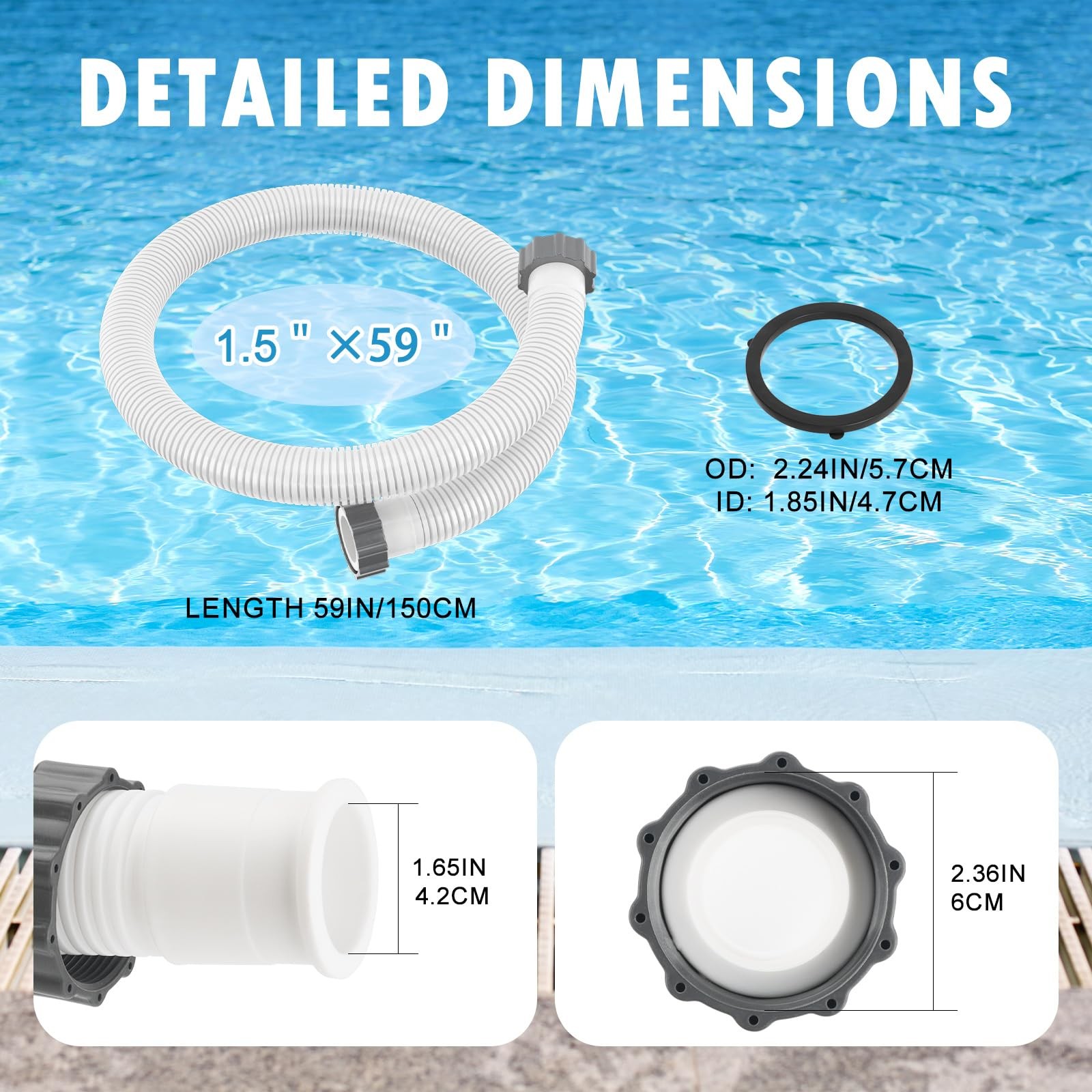 HOMNUTS Pool Hoses for Above Ground 1.5’’ Diameter 59&Prime; Long 1.5inx59in, White