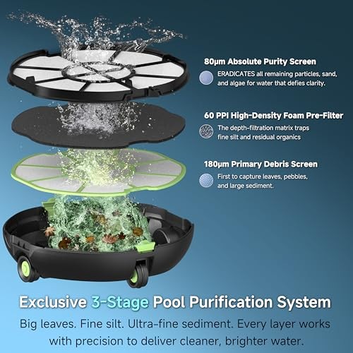 Robotic Pool Vacuum Cleaner with Triple-Layer Filtration & Floating Buoy, for
