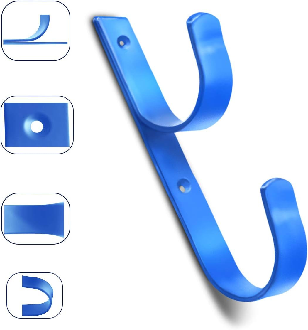 2 PCS Set Wide Pool Pole Hangers Heavy Duty Blue Aluminium Holder Hooks with Scr