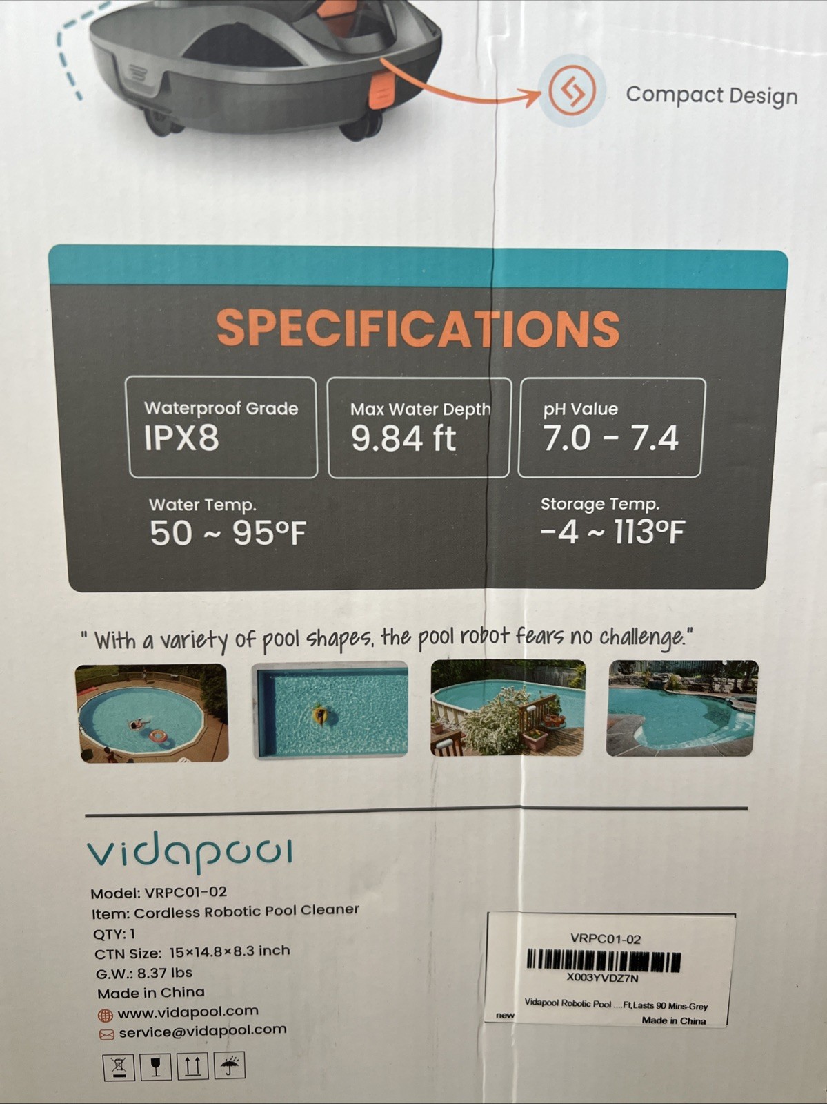 SEALED NEW Vidapool Cordless Robotic Pool Vacuum Cleaner VRPC01-02 Self-Parking