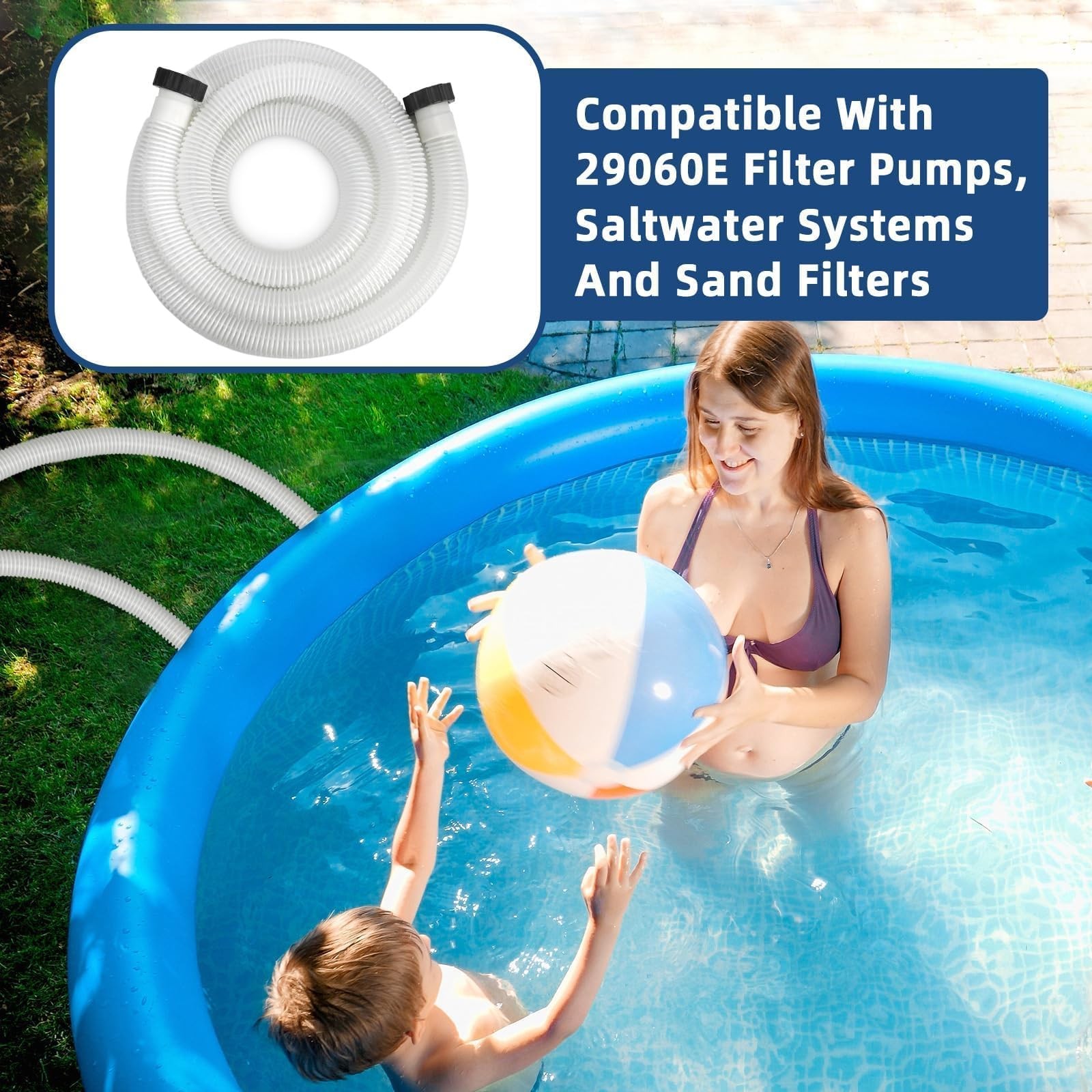 Conderyang 15Ft 1 1/2 Pool Hose For Above Ground Pools Long Pool Pump