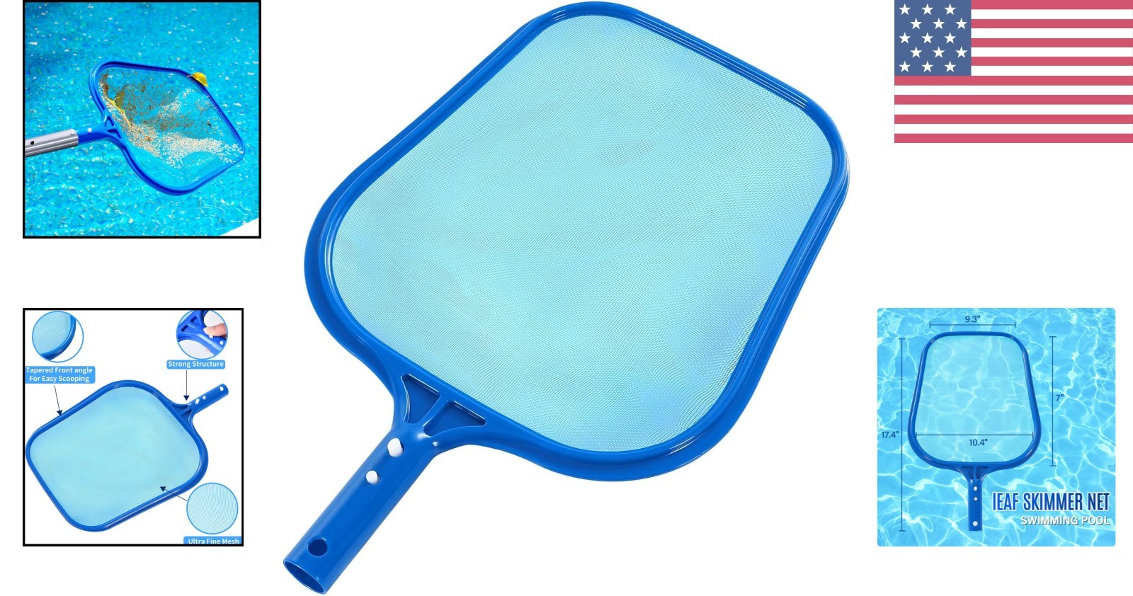 Versatile Pool Skimmer Net for Leaves and Fine Debris – Easy Button Attachment
